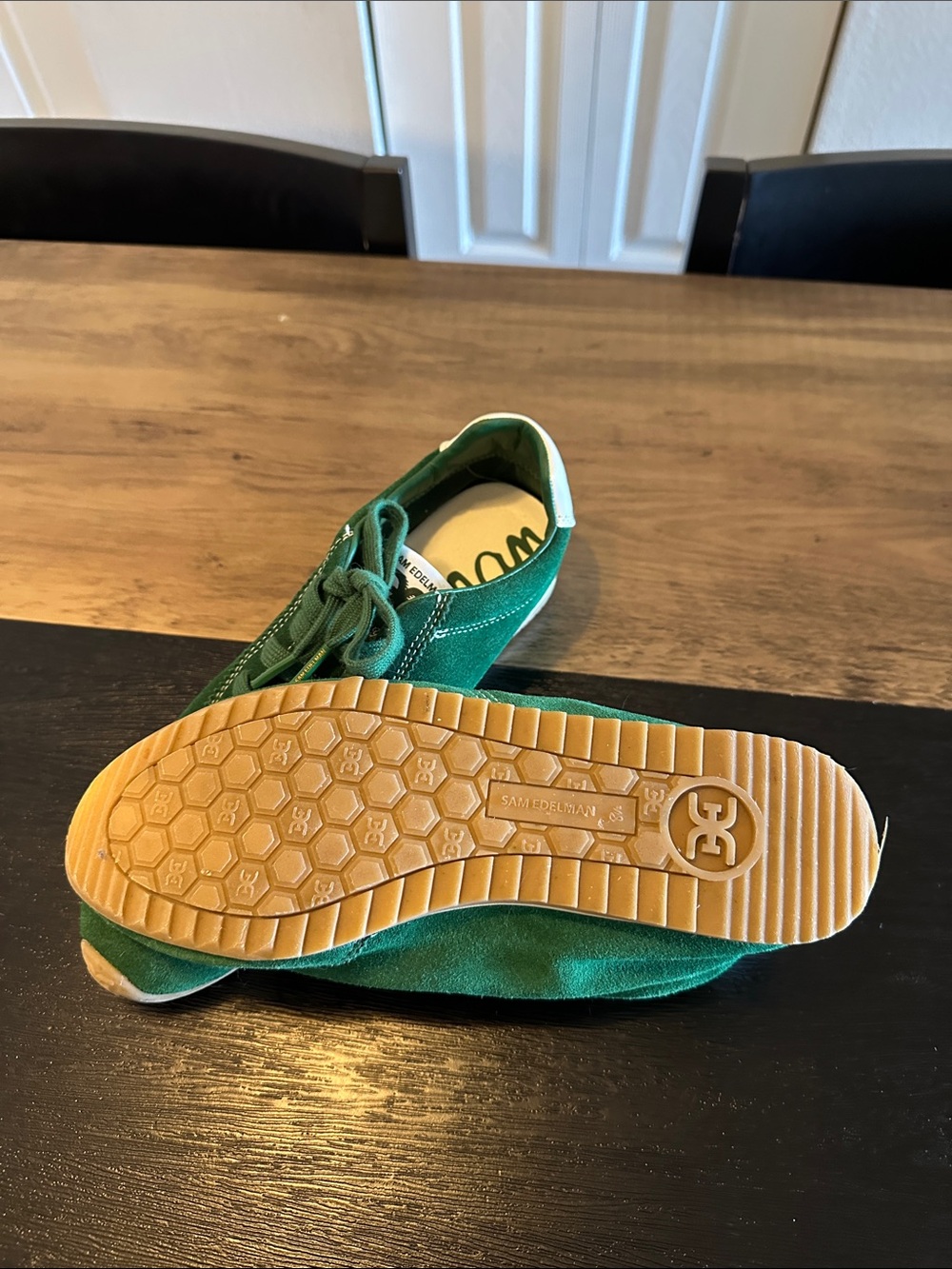 Sam Edelman Kids Green Suede Lace-Up Sneakers with Gum Sole